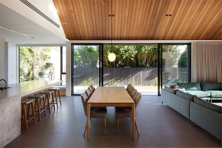 Sliding doors allow the living space to feel open