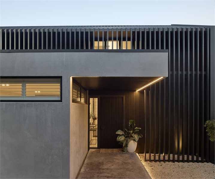 An array of textures and light flow adds dimension to this exterior