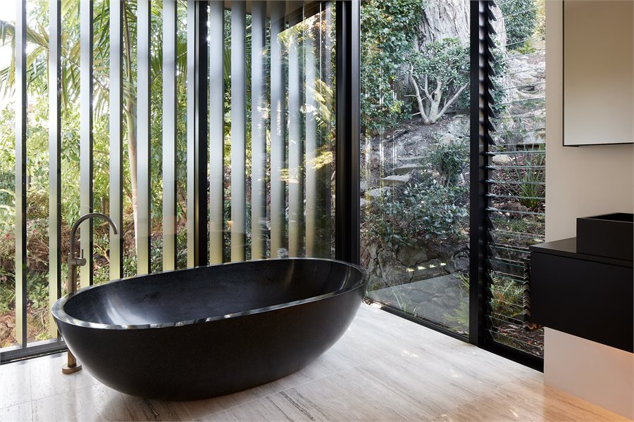 Modern Bathroom with APL Architectural Series Windows including louvres